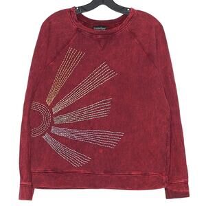 Greater Good Sweatshirt Embroidered Sun Boho Cottage Retro Earthy Red Size Large